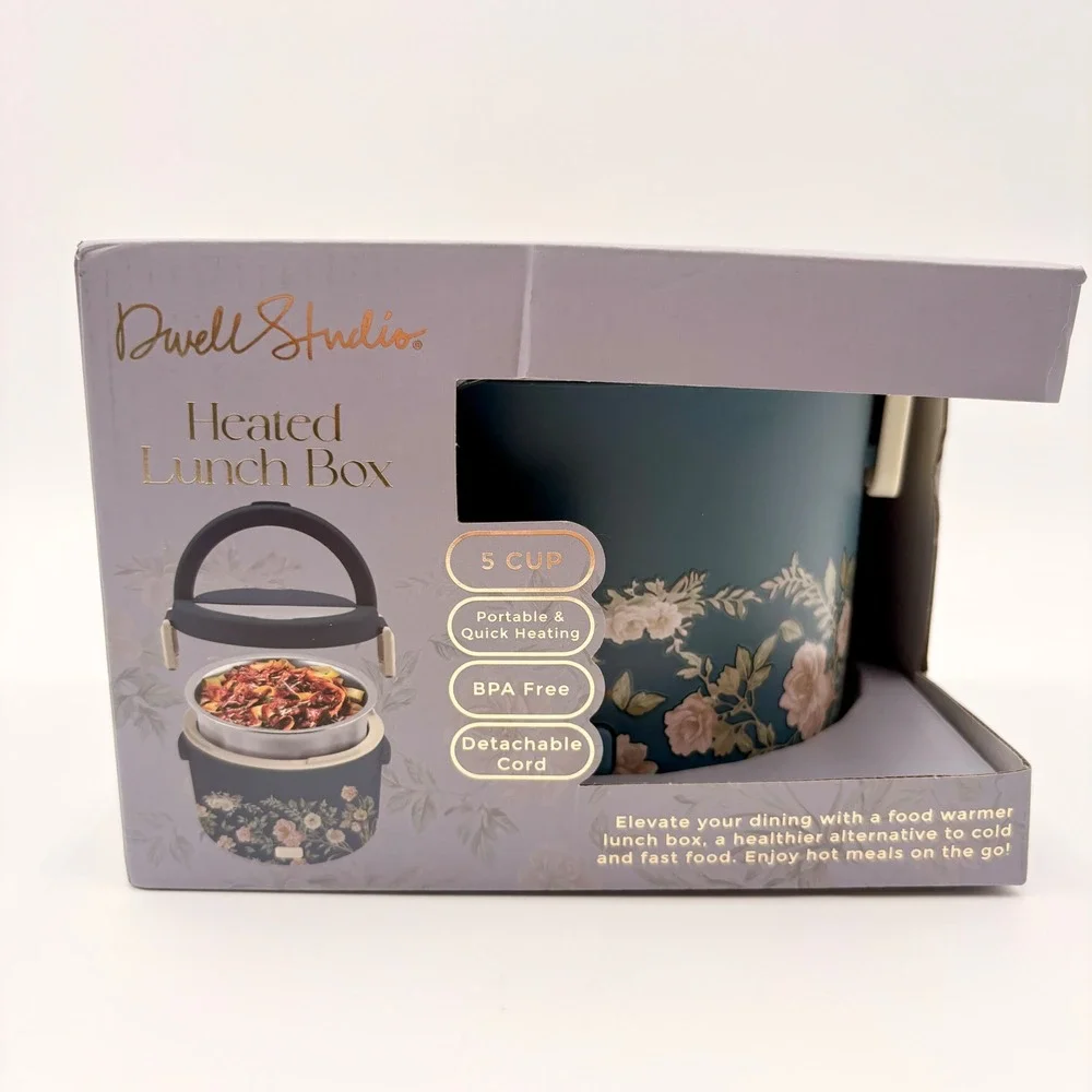 DwellStudio Heated Lunch Box 5 Cup Teal Floral Portable Food Warmer Home & Car
